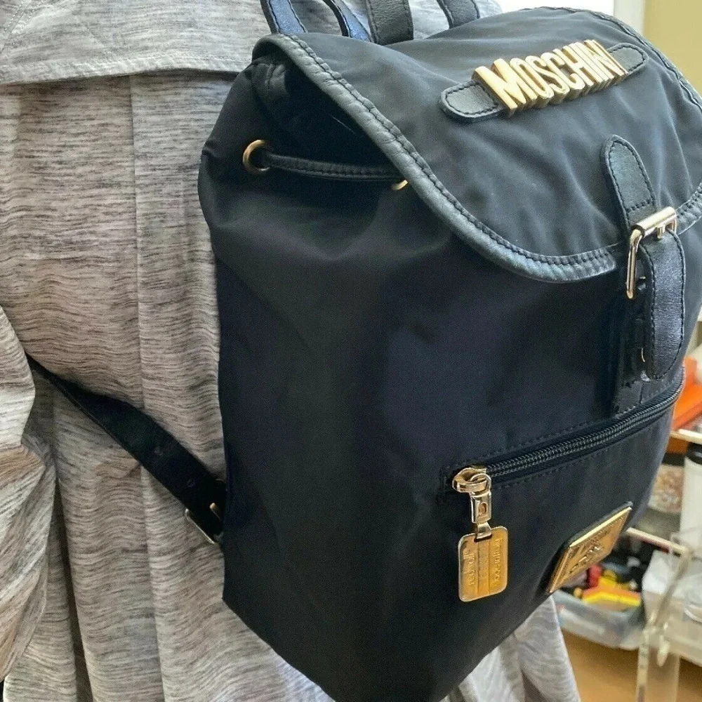Moschino Black and Gold Nylon Backpack